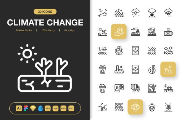 A Modern Review of Climate Change Icons for Editorial Use