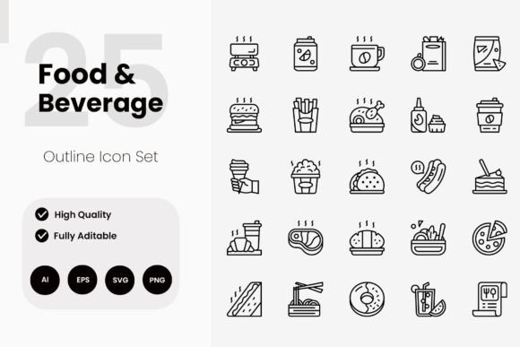 A Professional Review of Food and Beverage Outline Icons