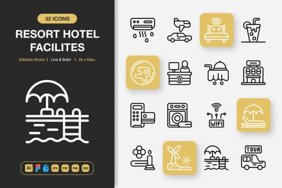 A Professional Review of Resort Hotel Facilities Icons