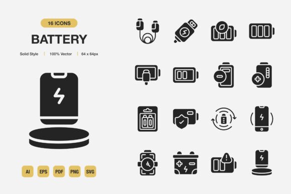 Battery Solid Icons: Minimalist Graphics for Handmade Creations