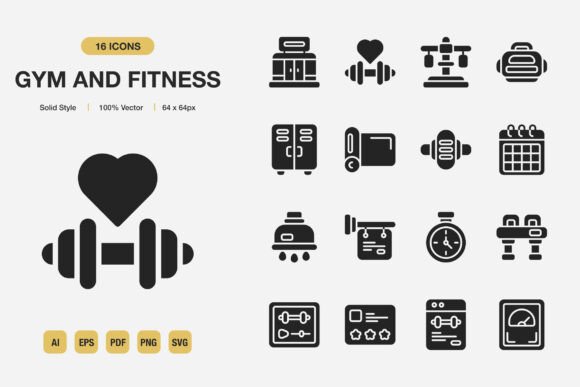 Gym and Fitness Solid Icons: Perfect Graphics for Modern Websites