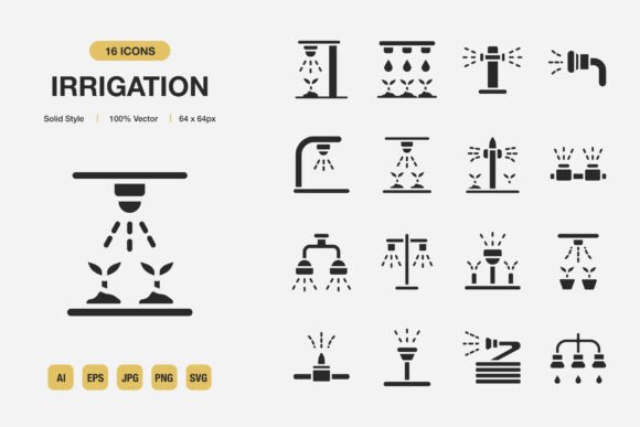 Irrigation Solid Icons: A Graphics Set for Brand Focus