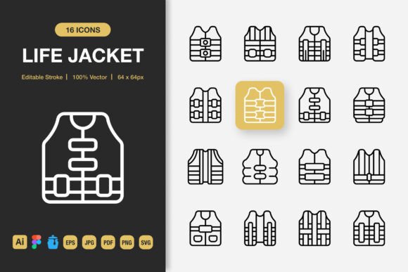Life Jacket Icons for Packaging and Graphic Design