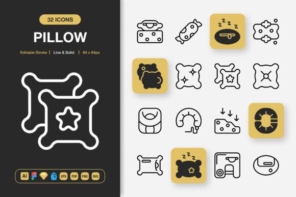 Minimalist Pillow Icons for Embroidery Projects