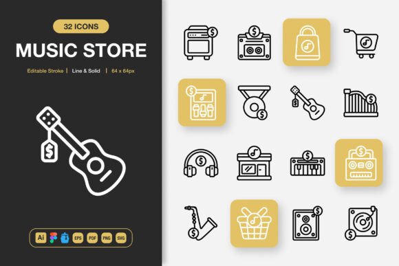 Music Store Icons for Professional Graphic Projects