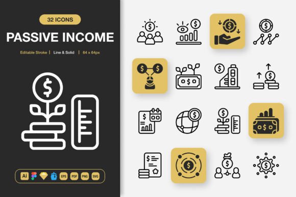 Passive Income Icons: Minimalist Graphics for Creators