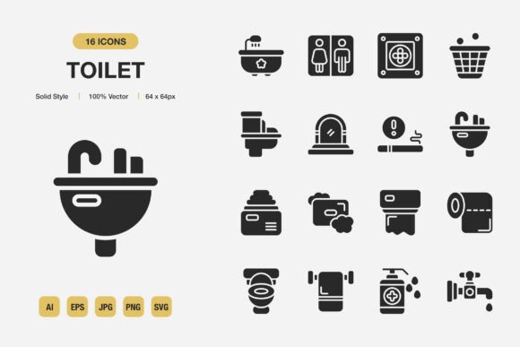 Toilet Solid Icons: A Minimalist Graphics Set for Modern Publishers