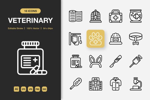 Veterinary Outline Icons: Perfect Graphics for Handmade Creators